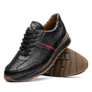 Marco Di Milano Brescia Shoes BLACK Genuine Snake Skin & Italian Calf Men's Sneakers (MDM1121)-AmbrogioShoes