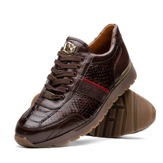 Marco Di Milano Brescia Shoes Brown Genuine Snake Skin & Italian Calf Men's Sneakers (MDM1120)-AmbrogioShoes