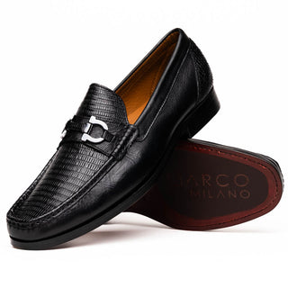 Marco Di Milano Enzo Men's Shoes Black Genuine Lizard Horsebit Loafers (MDM1156)-AmbrogioShoes