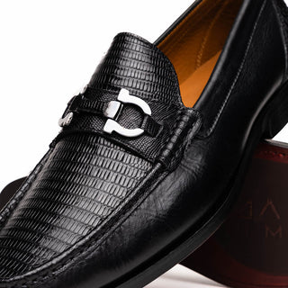 Marco Di Milano Enzo Men's Shoes Black Genuine Lizard Horsebit Loafers (MDM1156)-AmbrogioShoes