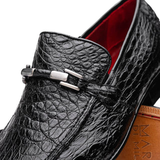 Marco Di Milano Fabro Men's Shoes Black Exotic Crocodile Horsebit Loafers (MDM1024)-AmbrogioShoes