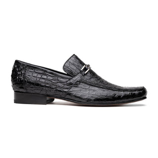 Marco Di Milano Fabro Men's Shoes Black Exotic Crocodile Horsebit Loafers (MDM1024)-AmbrogioShoes