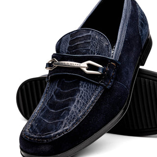 Marco Di Milano Hugo Men's Shoes Navy Suede / Ostrich Leg Horsebit Loafers (MDM1061)-AmbrogioShoes