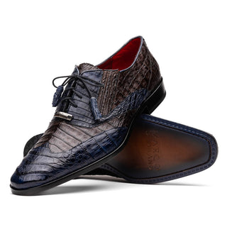 Marco Di Milano Luciano Men's Shoes Navy & Brown Exotic Crocodile Classic Wingtip Dress Derby Oxfords (MDM1103)-AmbrogioShoes