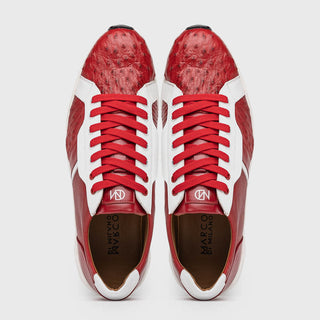 Marco Di Milano Lyon II Men's Shoes Red & White Calf-Skin / Ostrich Leg Casual Sneakers (MDM1069)-AmbrogioShoes