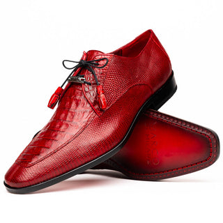 Marco Di Milano Merida Red Oxfords Lizard & Caiman Crocodile Shoes (MDM1133)-AmbrogioShoes