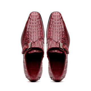 Marco Di Milano Rovigo Men's Shoes Wine Exotic Crocodile Skin Single Monk-Strap Loafers (MDM1000)-AmbrogioShoes