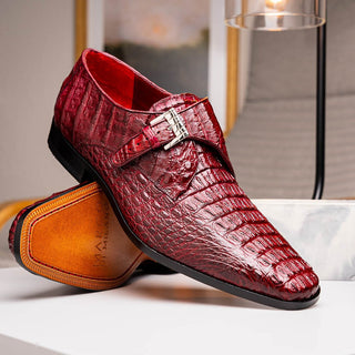 Marco Di Milano Rovigo Men's Shoes Wine Exotic Crocodile Skin Single Monk-Strap Loafers (MDM1000)-AmbrogioShoes