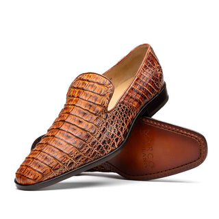 Marco Di Milano Trento Men's Shoes Cognac Genuine Caiman Crocodile Slip-On Loafers (MDM1116)-AmbrogioShoes