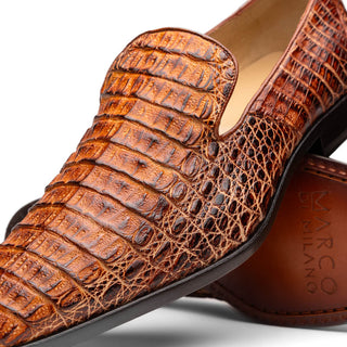 Marco Di Milano Trento Men's Shoes Cognac Genuine Caiman Crocodile Slip-On Loafers (MDM1116)-AmbrogioShoes