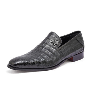 Mauri 4912 Monarch Men's Shoes Black Exotic Crocodile Slip-On Loafers (MA5319)-AmbrogioShoes