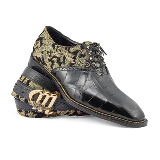 Mauri 4936 Smooth Men's Shoes Black & Gold Exotic Alligator / Didier Fabric Oxfords (MA5361)-AmbrogioShoes