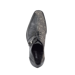 Mauri 4975/2 Two Face Men's Shoes Black & White Exotic Alligator / Matahari Fabric Oxfords (MA5400)-AmbrogioShoes