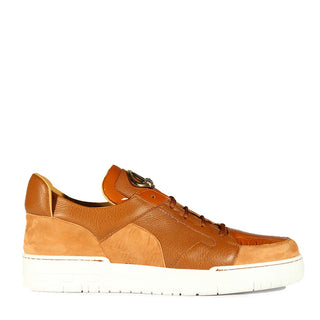 Mauri 8412/S Boss Men's Shoes Cognac & Gold Exotic Crocodile / Suede / Patent Leather Casual Sneakers (MAS5334-S)-AmbrogioShoes