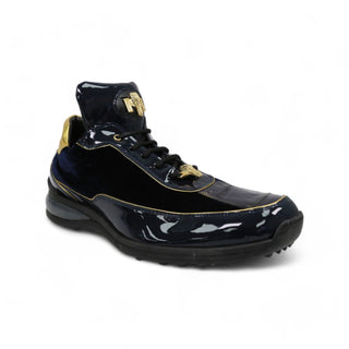 Mauri 8420 Bubble Men's Shoes Gold & Wonder Blue Exotic Crocodile / Velvet / Patent Leather Casual Sneakers (MAS5411)