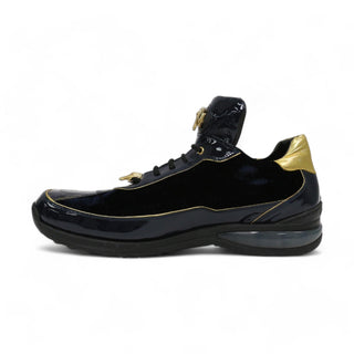 Mauri 8420 Bubble Men's Shoes Gold & Wonder Blue Exotic Crocodile / Velvet / Patent Leather Casual Sneakers (MAS5411)