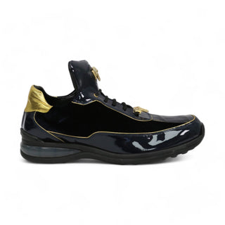 Mauri 8420 Bubble Men's Shoes Gold & Wonder Blue Exotic Crocodile / Velvet / Patent Leather Casual Sneakers (MAS5411)