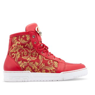 Mauri 8437 Kingpin Men's Shoes Red Exotic Crocodile/ Calf-Skin Leather / Gobelins Fabric Hightop Sneakers (MA5443)-AmbrogioShoes