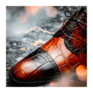 Mauri Flawless 1087/2 Men's Shoes Cognac with T.Moro Finished Exotic Alligator Cap-Toe Derby Oxfords (MA5595)-AmbrogioShoes