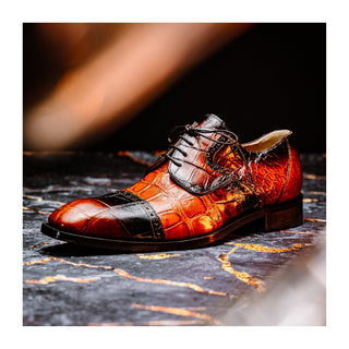 Mauri Flawless 1087/2 Men's Shoes Cognac with T.Moro Finished Exotic Alligator Cap-Toe Derby Oxfords (MA5595)-AmbrogioShoes