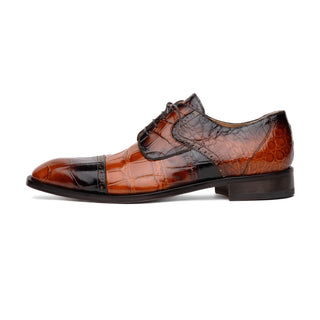 Mauri Flawless 1087/2 Men's Shoes Cognac with T.Moro Finished Exotic Alligator Cap-Toe Derby Oxfords (MA5595)-AmbrogioShoes