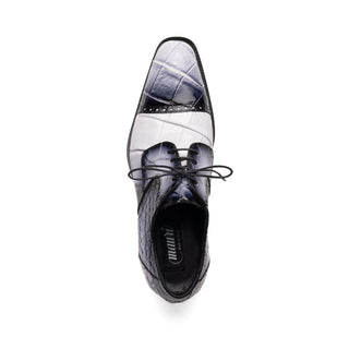 Mauri Flawless 1087/2 Men's Shoes White with Black Finish Exotic Alligator Cap-Toe Derby Oxfords (MA5598)-AmbrogioShoes