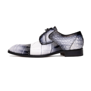 Mauri Flawless 1087/2 Men's Shoes White with Black Finish Exotic Alligator Cap-Toe Derby Oxfords (MA5598)-AmbrogioShoes