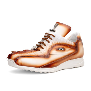 Mauri Hazard 8596/4 Men's Shoes White with Cognac Finished Exotic Hornback / Nappa Leather Casual Sneakers (MA5594)-AmbrogioShoes