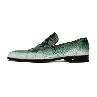 Mauri Montecarlo 1044-3 Men's Shoes White & Brilliant Green Full Body Alligator Slip-On Loafers (MA5597)-AmbrogioShoes