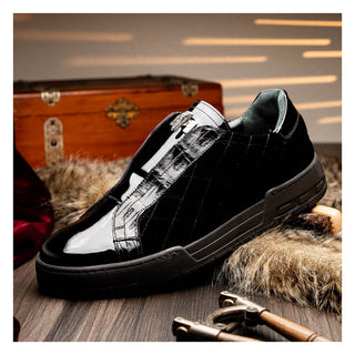 Mauri Regata 8478/10 Men's Shoes Exotic Crocodile / Quilted Velvet / Patent Leather Slip-On Sneakers (MA5648)-AmbrogioShoes