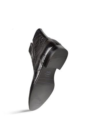 Mezlan 3663-J Belucci black alligator zipper boots showing detailed leather sole and texture.