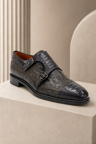 Mezlan 4957-SP Ostrich & Crocodile Double Monk-Strap-AmbrogioShoes