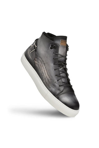 A20044 Patina Leather Etched Hi-Top Sneakers (MZ3415)-Dellamoda