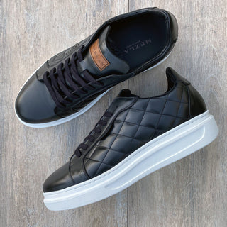 Mezlan A20456 Men's Shoes Black Quilted Calf-Skin Leather Casual Sneakers (MZS3545)-AmbrogioShoes