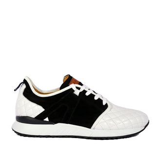 Mezlan A20742 Men's Shoes White & Black Suede / Quilted Leather Casual Sneakers (MZS3639)-AmbrogioShoes