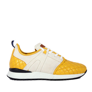 Mezlan A20742 Men's Shoes White & Yellow Suede / Quilted Leather Casual Sneakers (MZS3638)-AmbrogioShoes