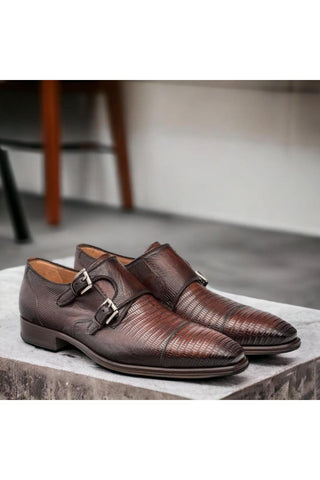 Argentum Lizard-Skin Cap-Toe Monk-Straps Loafers (MZ3195)-Dellamoda