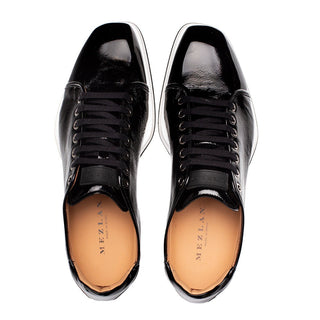 Mezlan Cartuja 21153 Men's Shoes Black Hi-Shine Calf-Skin Leather Casual Sneakers (MZ3709)-AmbrogioShoes