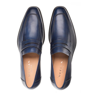 Mezlan E20243 Men's Shoes Navy Calf-Skin Leather Penny Loafers (MZ3400)-AmbrogioShoes