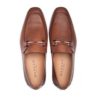 Mezlan E20692 Men's Shoes Cognac Perforated Calf-Skin Leather Slip-On Horsebit Loafers (MZ3631)-AmbrogioShoes