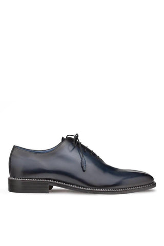 Blue Mezlan Enterprise whole-cut Oxford in smooth calfskin leather with a contrast-stitched welt and leather sole.