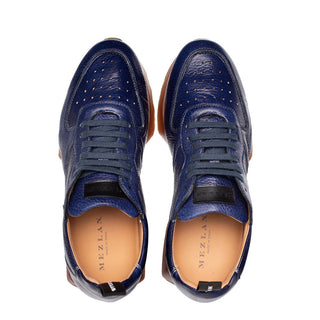 Mezlan Gerardo 21187 Men's Shoes Blue Deer-skin Leather Casual Sneakers (MZ3730)-AmbrogioShoes