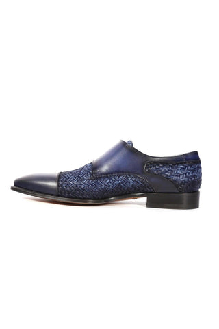Mezlan Palomar 20688 Fabric / Calf-Skin Leather Dress/ Formal Monk-Straps Loafers (MZ3623)-AmbrogioShoes