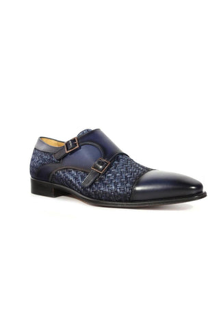 Mezlan Palomar 20688 Fabric / Calf-Skin Leather Dress/ Formal Monk-Straps Loafers (MZ3623)-AmbrogioShoes
