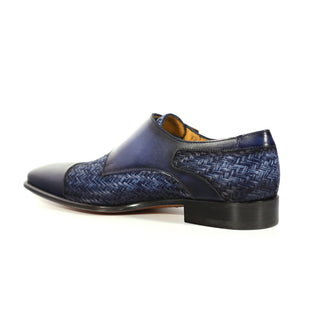 Mezlan Palomar 20688 Men's Shoes Blue Fabric / Calf-Skin Leather Dress/ Formal Monk-Straps Loafers (MZS3623)-AmbrogioShoes