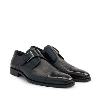 Mezlan Phoenix Men's Shoes Calf-Skin Leather & Deer-Skin Single Monk-Strap (MZ2033)-AmbrogioShoes