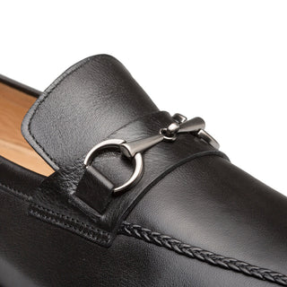 Mezlan R20268 Men's Shoes Black Calf-Skin Leather Apron Ornament Loafers (MZ3440)-AmbrogioShoes