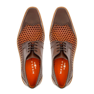 Mezlan R20741 Men's Shoes Cognac & Honey Perforated Calf-Skin Leather Derby Oxfords (MZ3626)-AmbrogioShoes