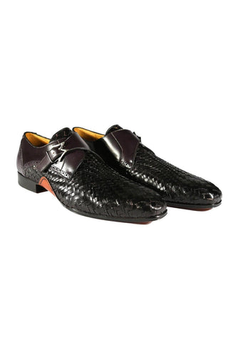 Mezlan S20271 Woven / Leather Opanka Monk-Straps Loafers (MZ3484)-AmbrogioShoes
