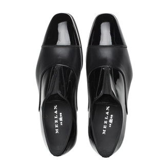 Mezlan S20308 Men's Shoes Black Patent / Calf-Skin Leather Formal Slip-On Loafers (MZ3429)-AmbrogioShoes